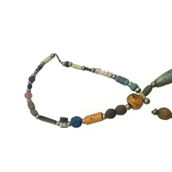 Vtg Bead Necklace Native Boho Fetish Heishi Scarab Shell Wood Murano Coral - Picture 6 of 8